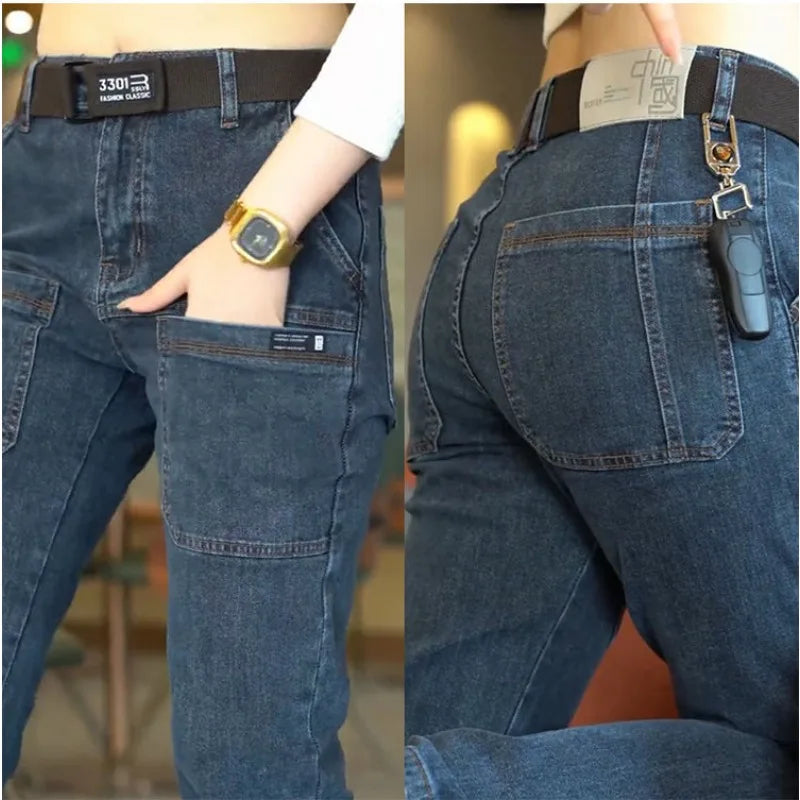 Korean Uni-sex Streetwear Straight Jeans Cargo