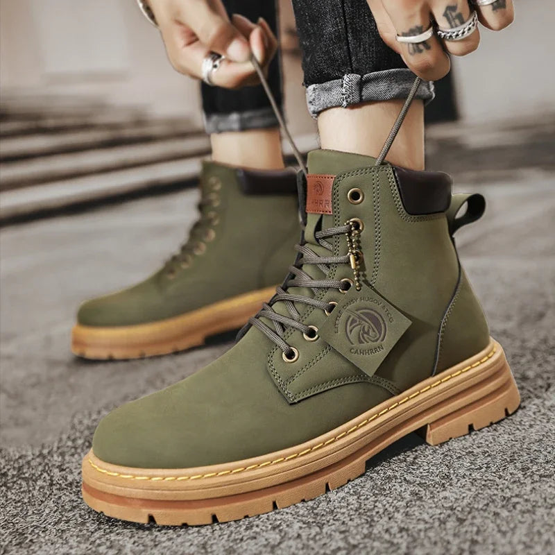 Military Style Leather Winter Boots