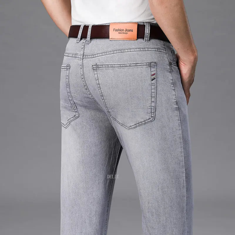 Straight Cotton Stretch Denim High Waist Jeans