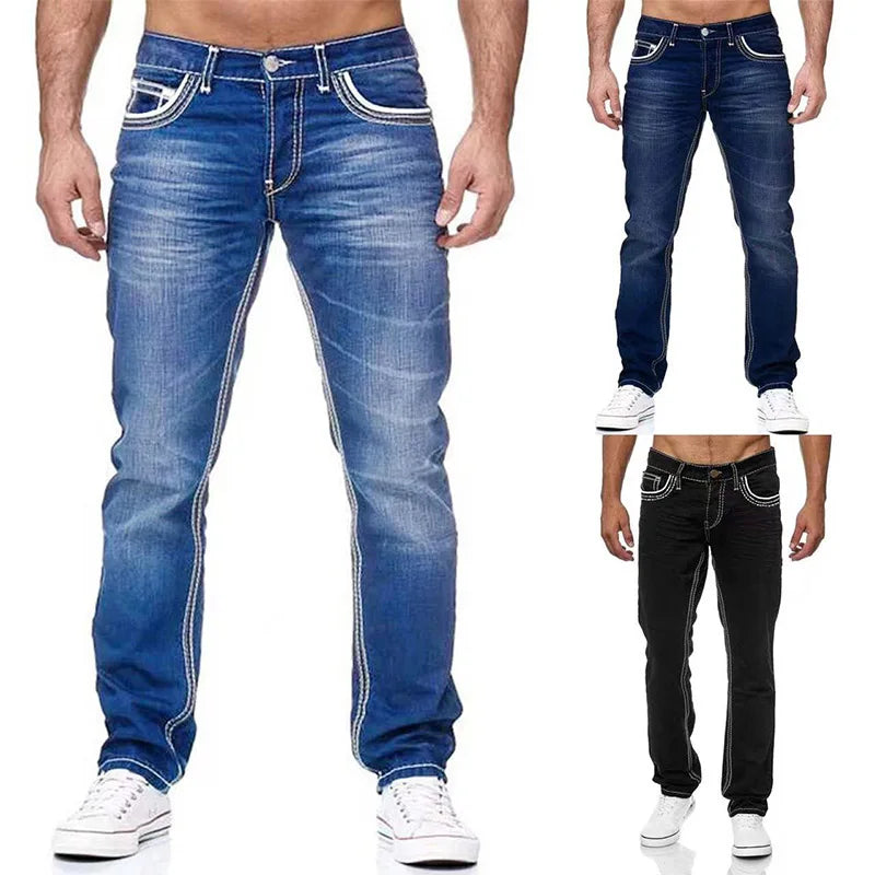 Solid Pockets Stretch Straight Streetwear Jeans