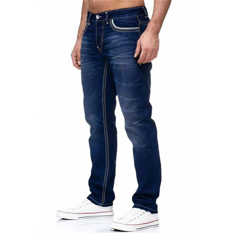 Solid Pockets Stretch Straight Streetwear Jeans