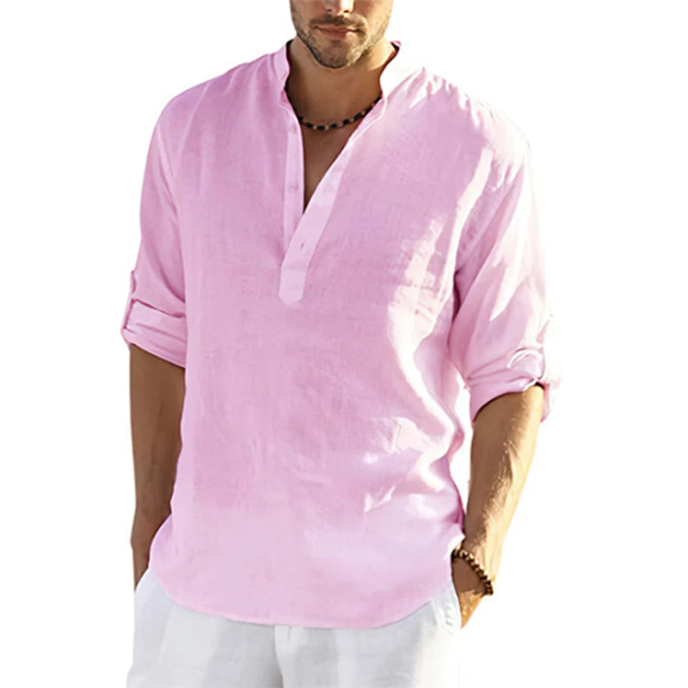 Men's Casual Linen Long Sleeve Shirt